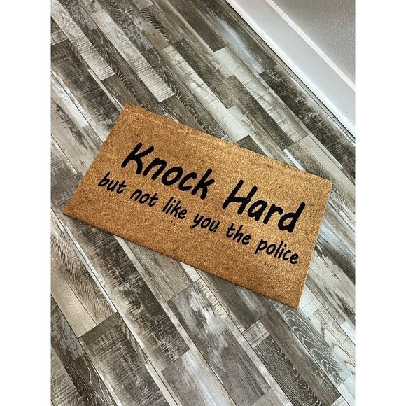 Outdoor Rug - Knock Hard But Not Like You The Police welcome mat doormat - Picture 3 of 3